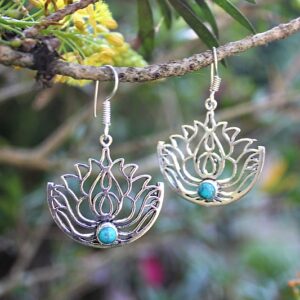 Lotus flower earrings, Turquoise earrings, Bohemian earrings South Africa