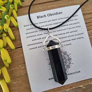 black obsidian necklace, double terminated pendant, crystal necklace south africa