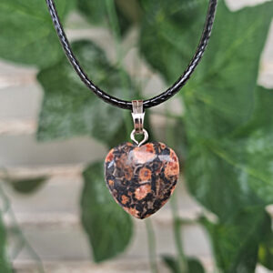leopard skin jasper heart necklace, heart gemstone, south africa crystals