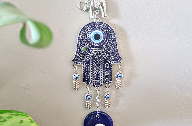 Small Hamsa Hand Elephant Hanging Evil Eye (21cm) - Hello Indigo Halo