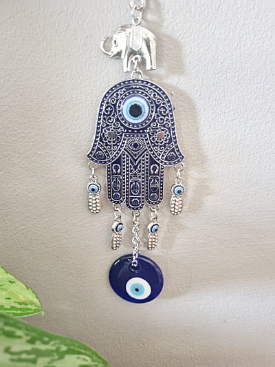 Small Hamsa Hand Elephant Hanging Evil Eye (21cm) - Hello Indigo Halo