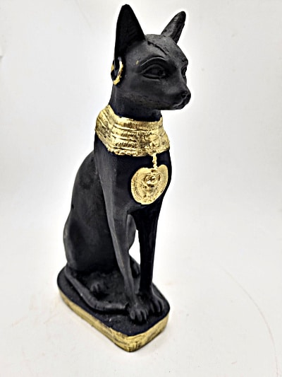 Egyptian Bastet Black Cat Statue With Gold Trim (20cm) - Hello Indigo Halo