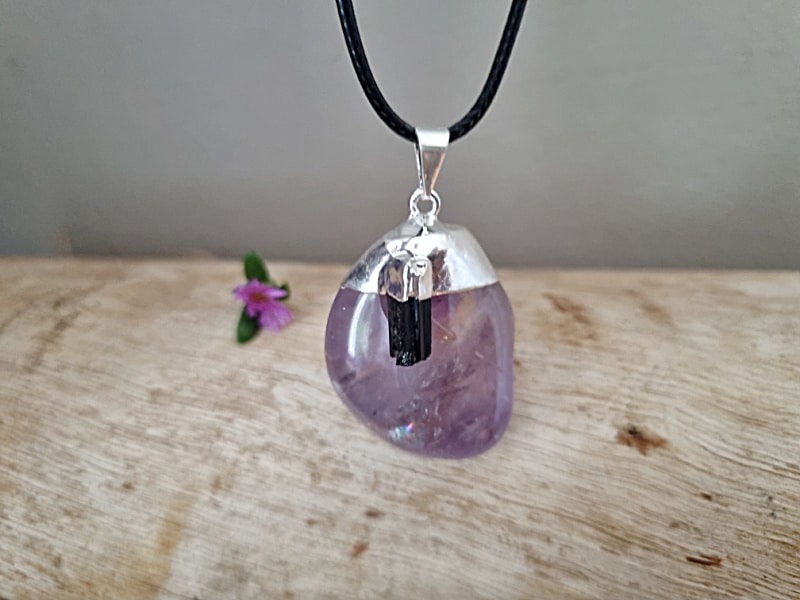 Amethyst Tumble & Black Tourmaline Necklace - Hello Indigo Halo