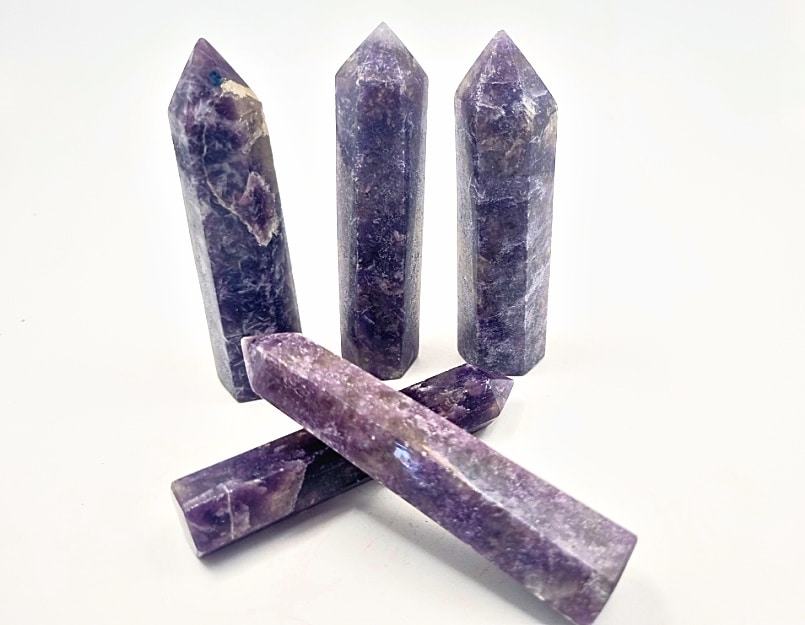 Lepidolite crystals south africa, gemstones polished points purple
