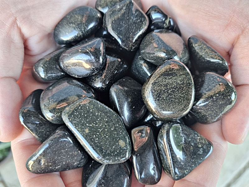 Black Lemurian Jade crystals South Africa, tumbled, gemstones