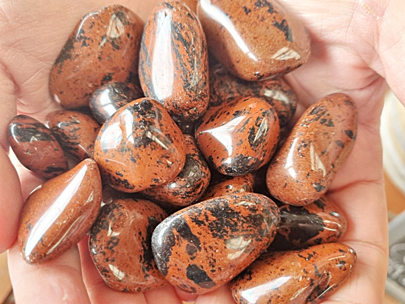 Mahogany obsidian crystals south africa, tumbled stones polished red