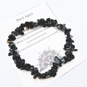 Black Agate Gem Chips Bangle, black crystal bracelet, South Africa Jewellery Shop