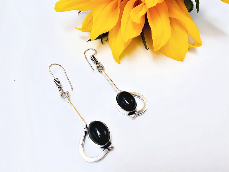 black onyx earrings free spirit, brass silver, earrings, black onyx