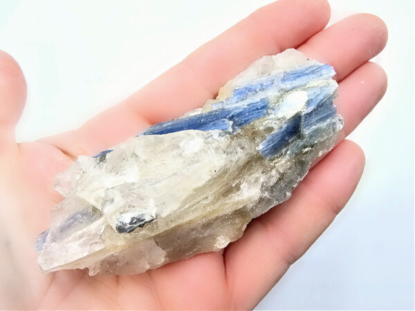 blue kyanite cluster with quartz, cluster, rough, blue and white, gemstone, crystal