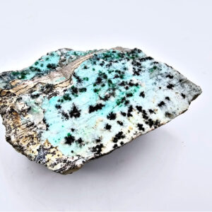 drusy chrysocolla specimen, blue with black spots like a leopard, cluster, rough, heart chakra