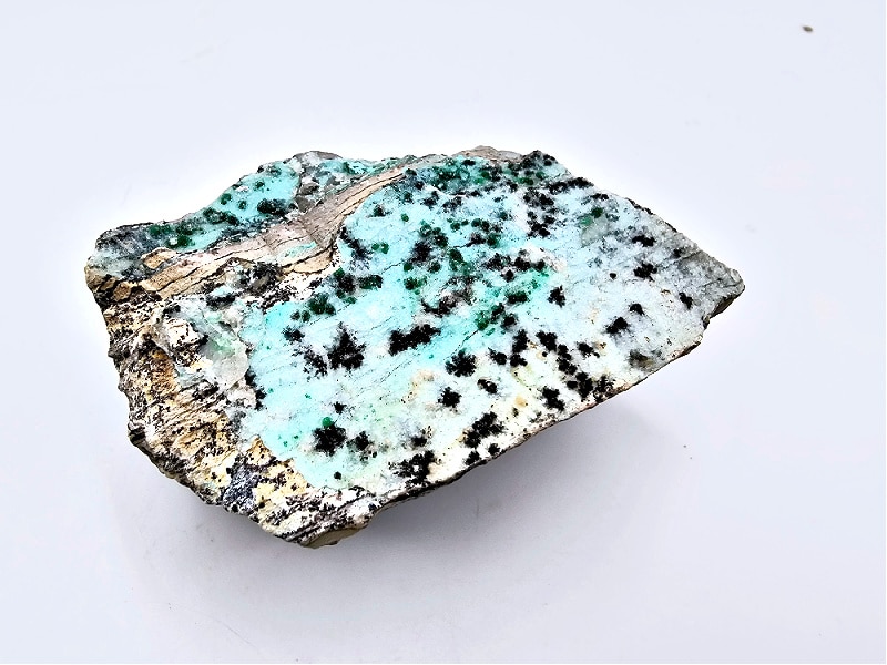 drusy chrysocolla specimen, blue with black spots like a leopard, cluster, rough, heart chakra