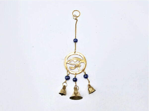 Eye Of Horus Chime (24cm), wind chime, Bronze coloured metal, eye of horus, protection, blue, bells