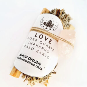 Smudge Stick Love Combo (Rose Quartz), smudge, love, imphepho, palo santo, rose quartz, crystal