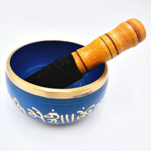 Mantra Singing Bowl Blue (X-Small), bowl, blue and gold, mantra, mallet, meditation, sound therapy, healing