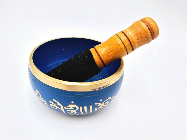 Mantra Singing Bowl Blue (X-Small), bowl, blue and gold, mantra, mallet, meditation, sound therapy, healing