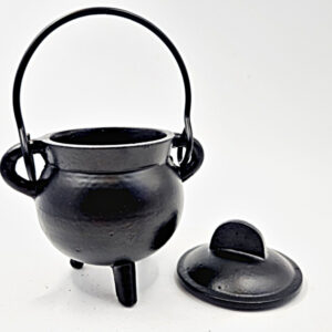 Round Iron Cast Iron Pot (12cm), lid, pot, spells, decoration, cast iron, black, round