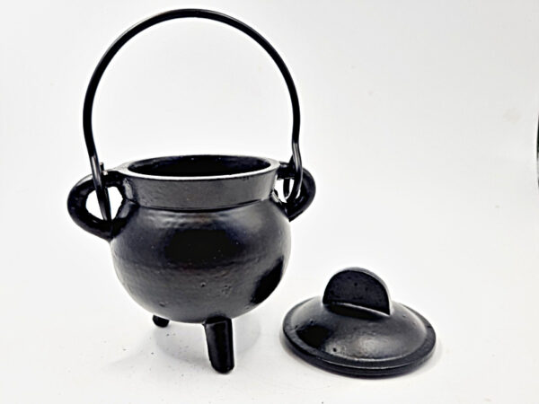 Round Iron Cast Iron Pot (12cm), lid, pot, spells, decoration, cast iron, black, round