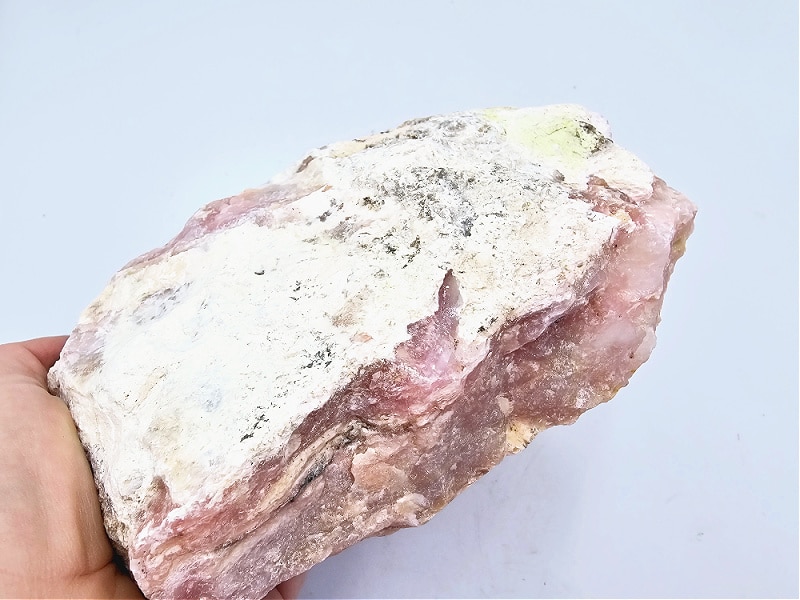 pink opal rough chunk, crystal, pink that also that looks like there's sand on it, rough