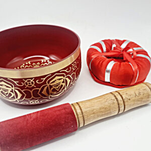 Root Chakra Singing Bowl (13cm), red and gold, mallet, bowl, chakra, root, meditation, sound therapy