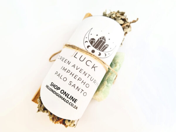 smudge stick luck, crystal, imphepho, palo santo, green aventurine, luck, smudge, combo