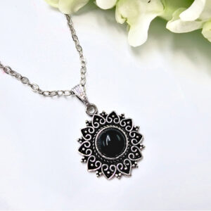 *Sun Flower Necklace Black Onyx
