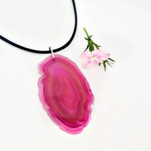 Pink Agate Slice Necklace, cord, pink, crystal, slice, agate, beautiful necklace