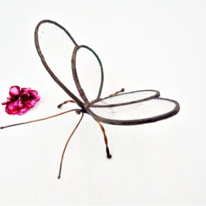 pearl stained glass sitting butterfly, Glass, Metal, wire, butterfly, pearl, stained glass