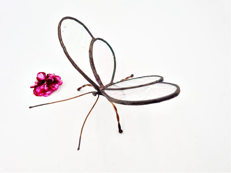 pearl stained glass sitting butterfly, Glass, Metal, wire, butterfly, pearl, stained glass