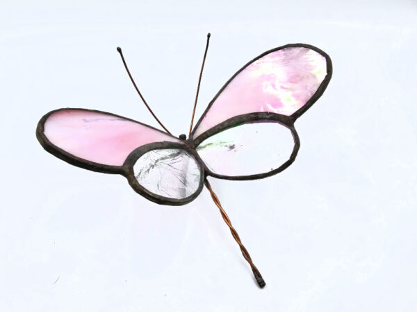 butterfly pink stained glass, pink, stained glass, butterfly, glass, metal and wire, handmade