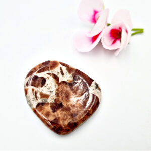 garnet in limestone worry stone, brown/white, gemstone, leopard skin, crystal