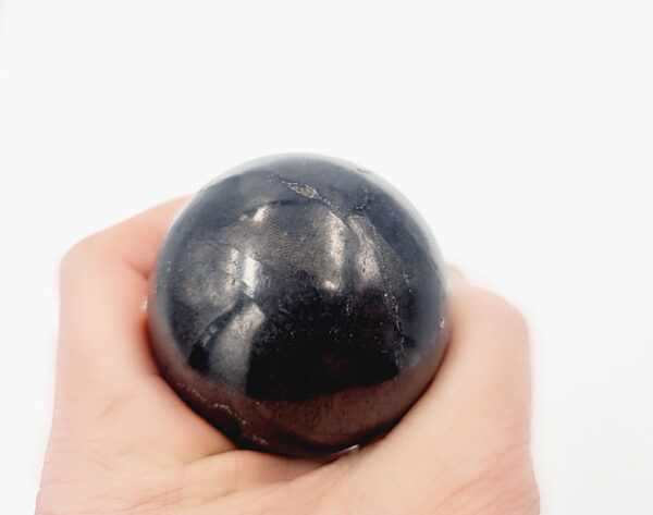 Shungite Sphere (17cm Circumference), crystal, sphere, shungite, ball, black with a bit of silver glow gemstone, polished, purification stone