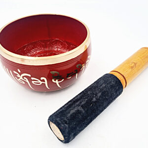 Mantra Singing Bowl Red (Small), red and gold, mallet, small, singing bowl, meditation, sound therapy, healing