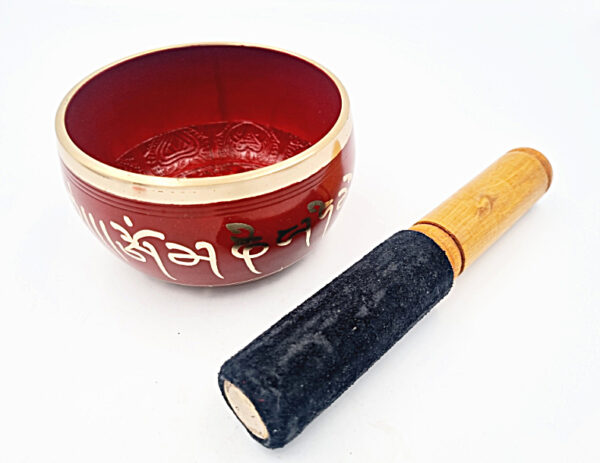 Mantra Singing Bowl Red (Small), red and gold, mallet, small, singing bowl, meditation, sound therapy, healing