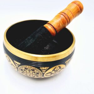 Mantra Singing Bowl Black (X-Small), bowl, mantra, black and gold, meditation, healing, sound therapy, mallet