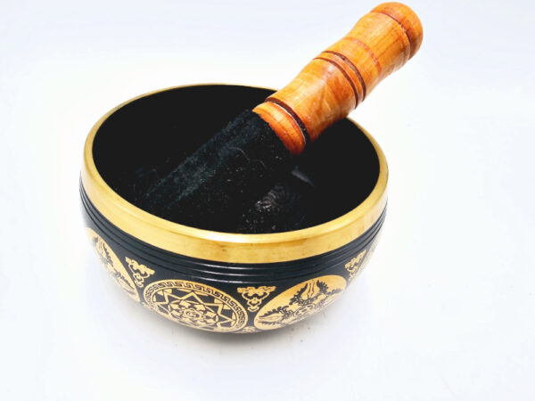 Mantra Singing Bowl Black (X-Small), bowl, mantra, black and gold, meditation, healing, sound therapy, mallet