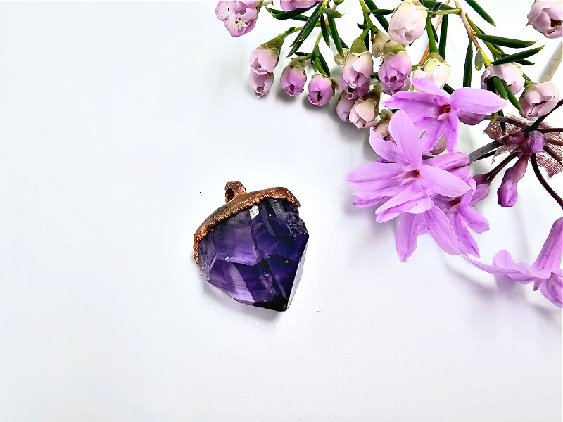 Amethyst Copper Pendant, crystal, purple gemstone, copper, Chakra: Crown & Third Eye