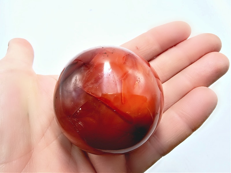 carnelian agate sphere, sphere, polished, dark red with orange, crystal