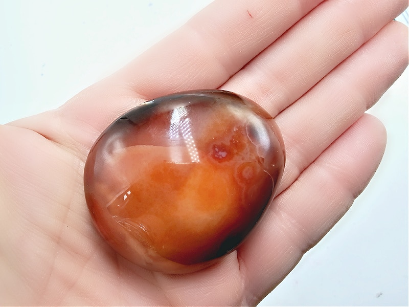 Carnelian Palm Stone, crystal, orange gem stone, polished,