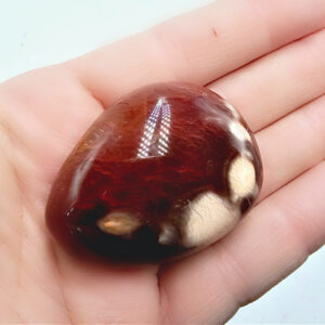 Carnelian Palm Stone, red with white spots, polished, crystal