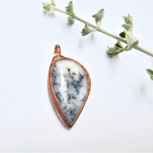 Dendritic White Opal Copper Pendant, copper, white with a black, necklace, pendant, gemstone, crystal