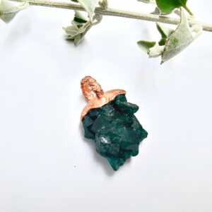 Dioptase Copper Pendant, crystal, cluster, green gemstone, copper, necklace, pendant, Other Names: Russian Emerald