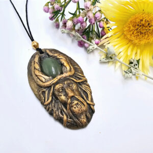 green aventurine guardian necklace, crystal, green gemstone, black cord, slipknot, guardian