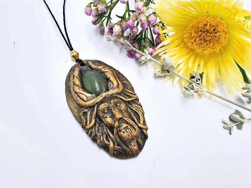 green aventurine guardian necklace, crystal, green gemstone, black cord, slipknot, guardian