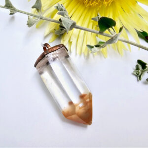 Hematoid Quartz Copper Pendant, crystal, polished, copper, pendant, necklace, clear with orange hues, beautiful gemstone