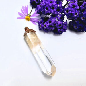 hematoid quartz copper pendant, crystal, pendant, beautiful gemstone, clear with yellow, copper, necklace, hematoid