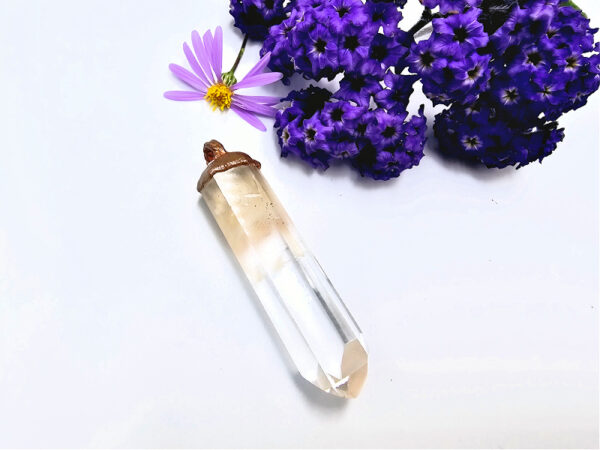 hematoid quartz copper pendant, crystal, pendant, beautiful gemstone, clear with yellow, copper, necklace, hematoid