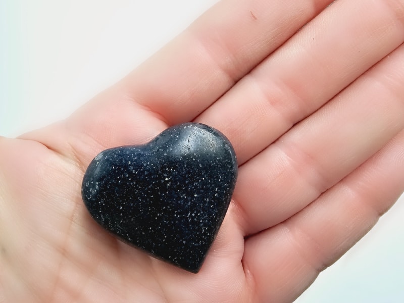 Lazulite Heart, crystal, polished, dark blue with white specks, Third Eye & Crown chakra