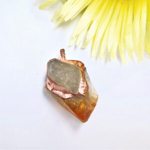 Heated Citrine & Libyan Desert Glass Pendant, orange gemstone, crystal, necklace, copper, Elements: Fire, pendant