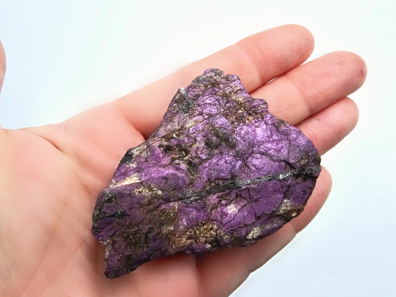 purpurite rough chunk, crystal, gemstone, purple and black, cluster, rough, Crown & Third Eye chakra