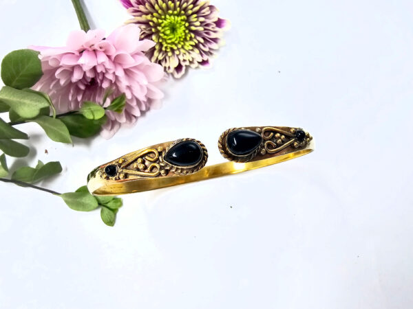 Black Onyx Brass Bracelet, yellow brass, black onyx